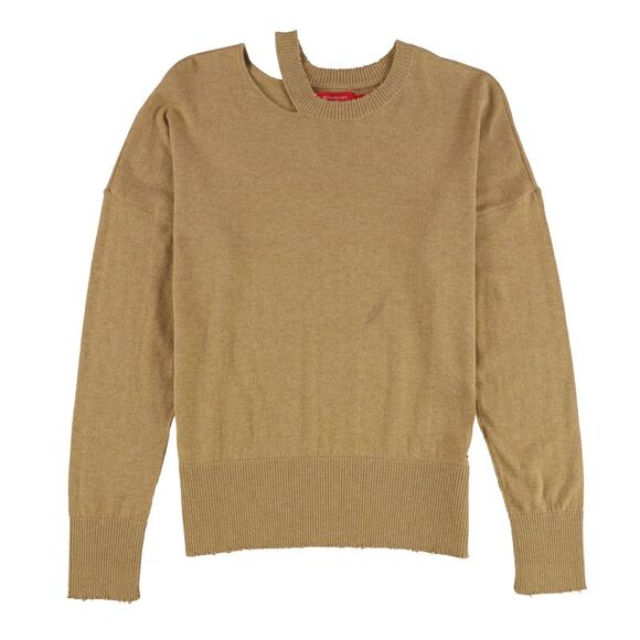 n:philanthropy Womens Distressed Raw Hem Pullover Sweater, icedcoffee, S